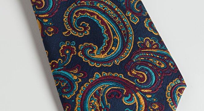 Exquisite Navy Blue Paisley Necktie with Teal, Burgundy, and Gold Accents