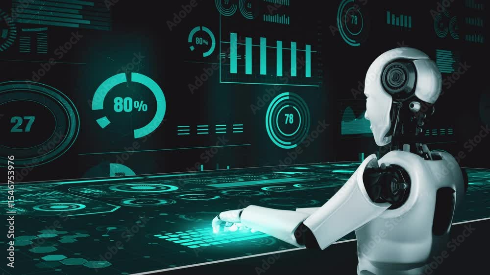 Poster future financial technology controll by ai robot huminoid uses machine learning and artificial intel