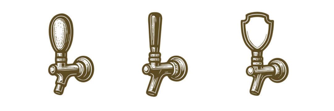 Vintage beer taps in retro style illustration with aged texture 