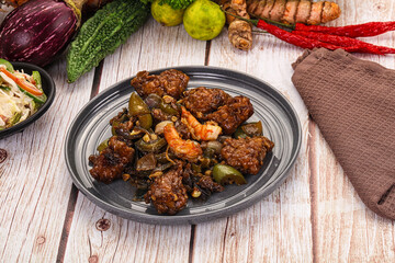 Manchirian breaded prawn with vegetables