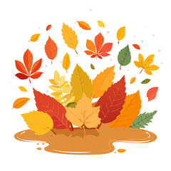 Obraz premium Autumn Leaves Illustration - Colorful Fall Foliage in Pile on Ground
