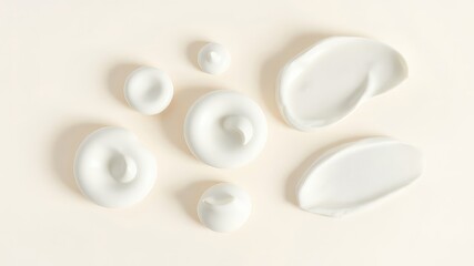Top down view of white cream swirls and dollops, suggesting skincare or culinary applications on a light colored surface