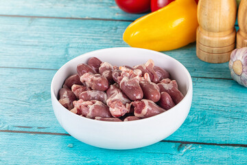 Raw chicken hearts for cooking