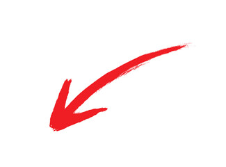 A red arrow marker is isolated on a transparent background. Hand-drawn red arrow icon. 