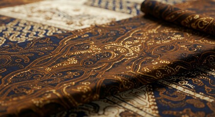 Luxurious Brown and Gold Batik Fabric with Intricate Patterns