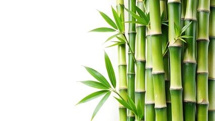 Bamboo Stalks and Leaves on White Background