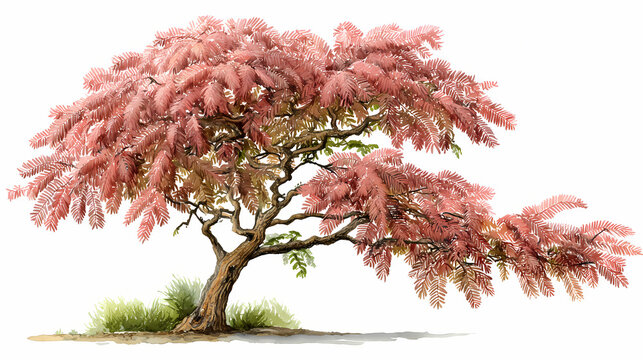 Watercolor Illustration of Shirish Bark (Albizia lebbeck) &ndash; Traditional Ayurvedic Herbal Remedy on White Background

