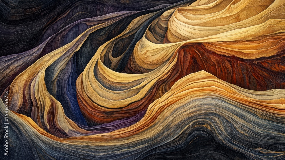 Poster abstract swirling patterns in warm and cool tones, resembling flowing sand or rock formations.