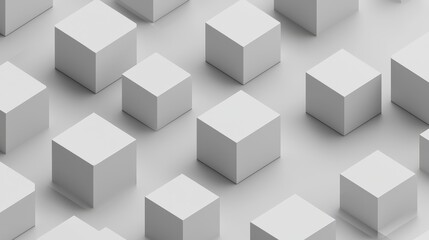 Abstract White Cubes 3D Render, Minimalist, Geometric Design, Cube Pattern , 3D rendering, Abstract art