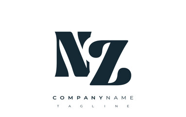 NZ Creative Abstract Typography Logo Design. Elegant logo combining bold typography and creative shapes, ideal for branding and identity solutions.