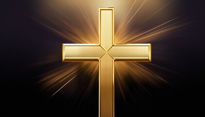 golden cross on transparent background simple christian symbol