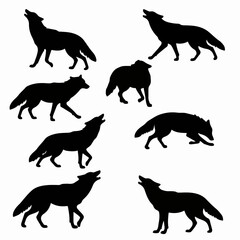 Wolf silhouette set pack wild animal canine