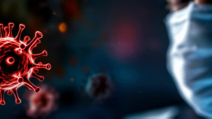 Closeup of masked healthcare professional observing virus particles in action - Powered by Adobe