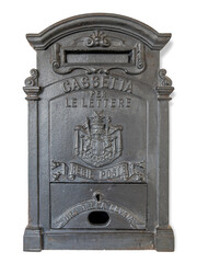 Vintage Italian Regie Poste (Royal Mail) mailbox isolated on white with clipping path included.