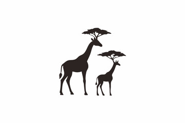 Artistic Giraffe Duo Silhouette with Acacia Tree Design