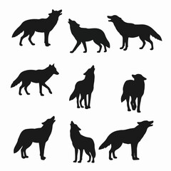 Wolf pack silhouettes animal wildlife mammal