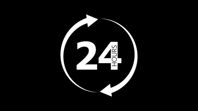 Cool minimalistic 24 hour icon animation with moving circle arrows.