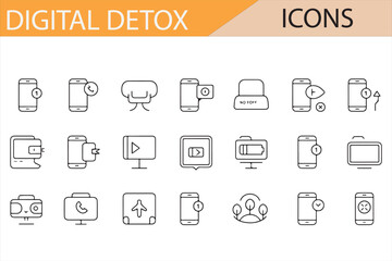 Icon Set for Digital Detox, Relaxation, and Healthy Living