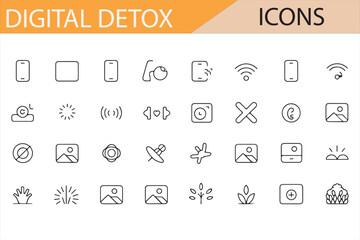 Set of Digital Detox Icons for Wellness and Health Projects