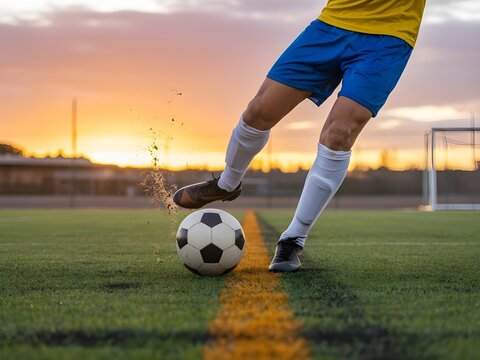 Action Illustration of Soccer Player Kicking Ball on Field