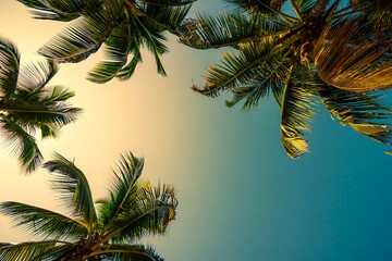 Tropical Palm Trees against a Blue Sky free beach background Summer
