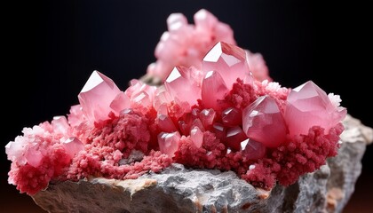 rhodochrosite cluster on matrix closeup neutral