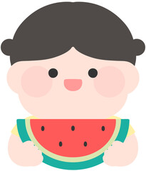 여름 여름방학 유치원 어린이집 수박모자 수박 먹는 어린이 얼굴합성도안 일러스트