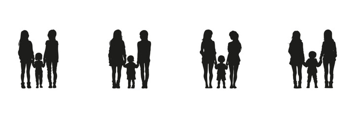 Family Interaction In Silhouette Set. Parenting, Childhood, And Emotional Bonding Symbol Collection. Social And Educational Use. Isolated Vector Illustration