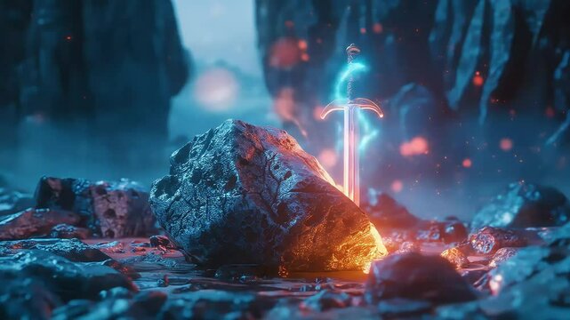 Mysterious sword stuck in otherworldly rock