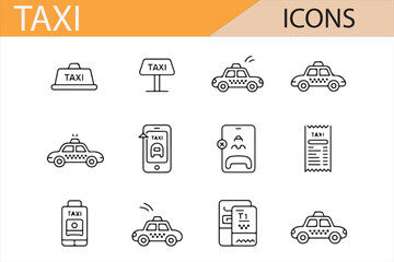 Line Icons for Taxi, Ride-Hailing, and Booking


