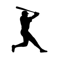 Black silhouette of baseball player hitting on white background vector illustration