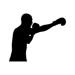 Black silhouette of boxer punching on white background vector illustration