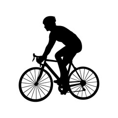Obraz premium Black silhouette of cyclist pedaling on white background vector illustration
