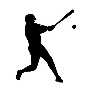 Black silhouette of baseball player hitting on white background vector illustration