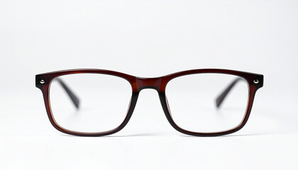 Pair of stylish eyeglasses with brown frame and transparent lenses. Fashion accessory. Ophthalmology