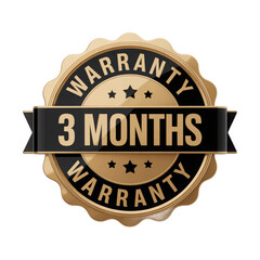 Obraz premium Gold and black 3 month warranty badge isolated on transparent background