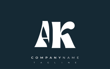 AK Creative Abstract Typography Logo Design. Elegant logo combining bold typography and creative shapes, ideal for branding and identity solutions.
