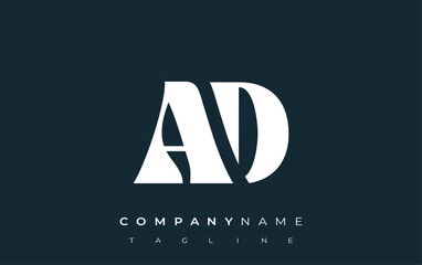AD Creative Abstract Typography Logo Design. Elegant logo combining bold typography and creative shapes, ideal for branding and identity solutions.