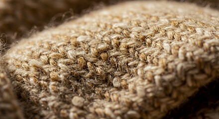 Close-up of Textured Beige Knit Fabric, Revealing Intricate Weave and Soft Fibers