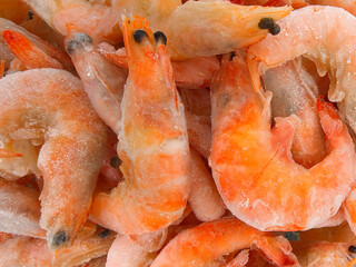Close-Up of Frozen Shrimps with Ice Crystals Visible
