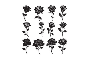 Rose Flower Silhouette Vector Pack Elegant Floral Black Outline Designs