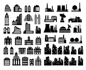 Obraz premium City buildings and industrial factories icons representing urban landscape