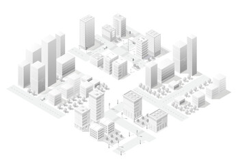 Obraz na płótnie Canvas Modern city center with skyscrapers, streets and trees forming