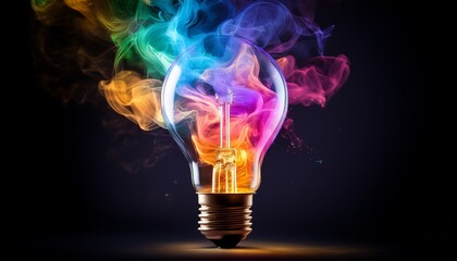 glowing lightbulb with colorful smoke inside generative ai