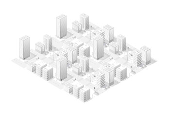 Modern city center with skyscrapers, streets and trees forming