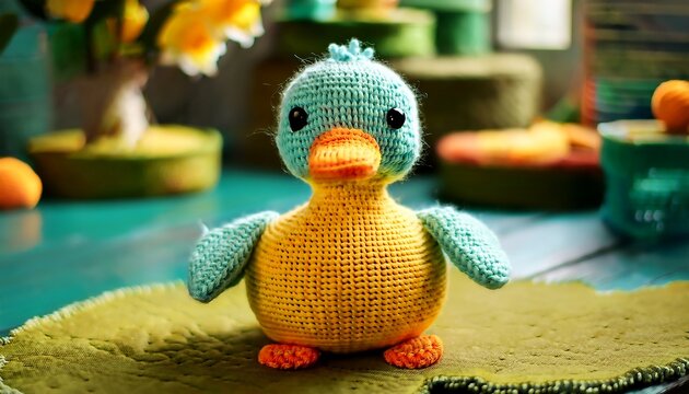 crochet and felt duck plushie toy