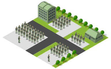 Military base with tanks, missile launchers, and buildings managing
