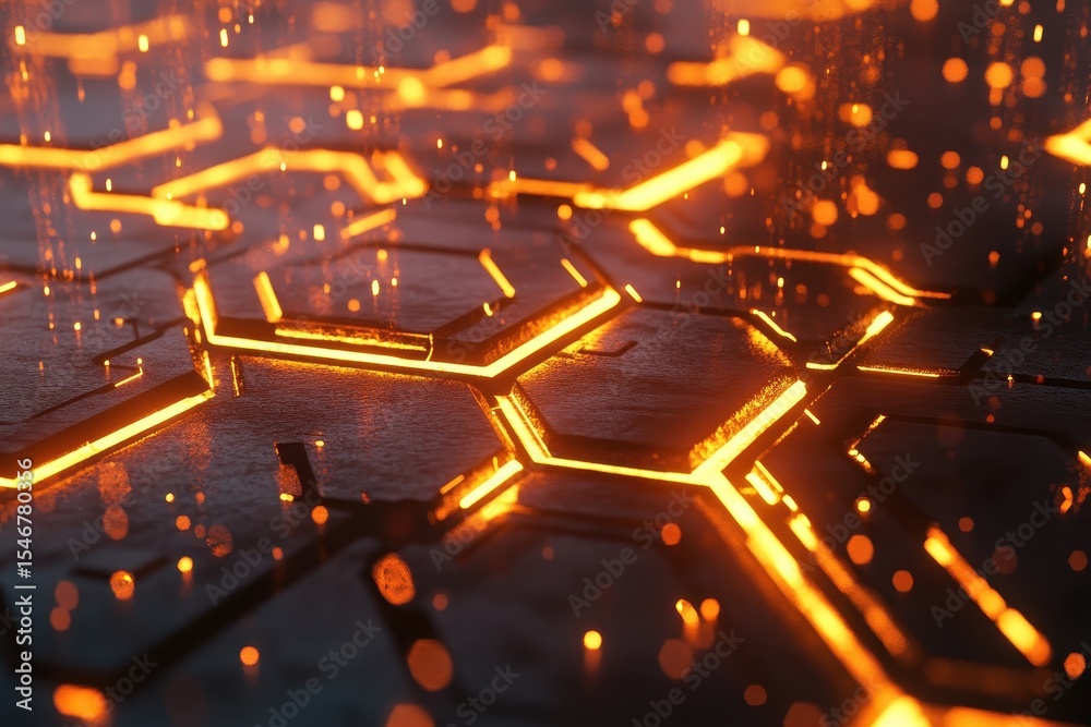 Poster glowing hexagonal pattern on a technology background with radiant effects, technology background wit
