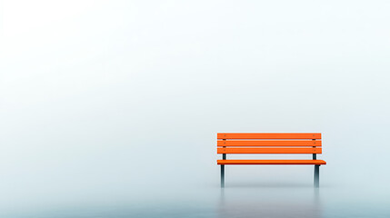 Serene orange park bench in foggy morning mist peaceful outdoor scene