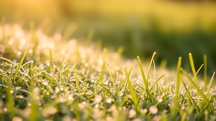 Sunlit Grass with Morning Dew